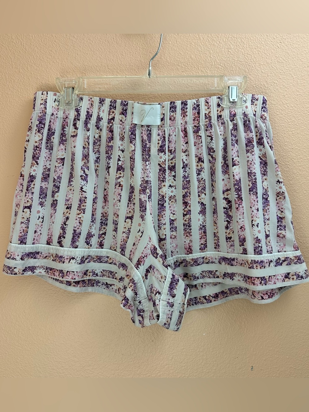 Victoria's Secret Floral Stripe Pajama Shorts Womens L Cotton Viscose Blend